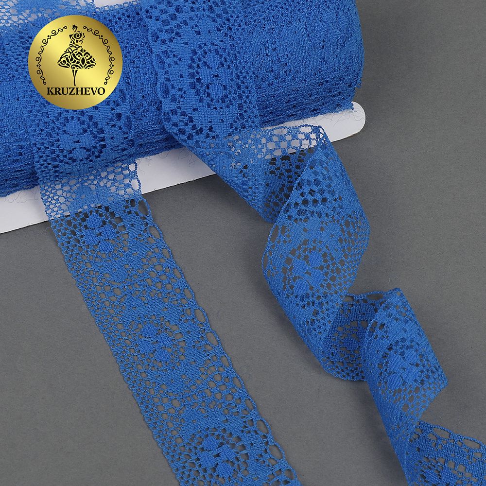 Кружево отделочное в стиле "трикотаж" 40 мм, 1660 цв.синий, 27.4 м
