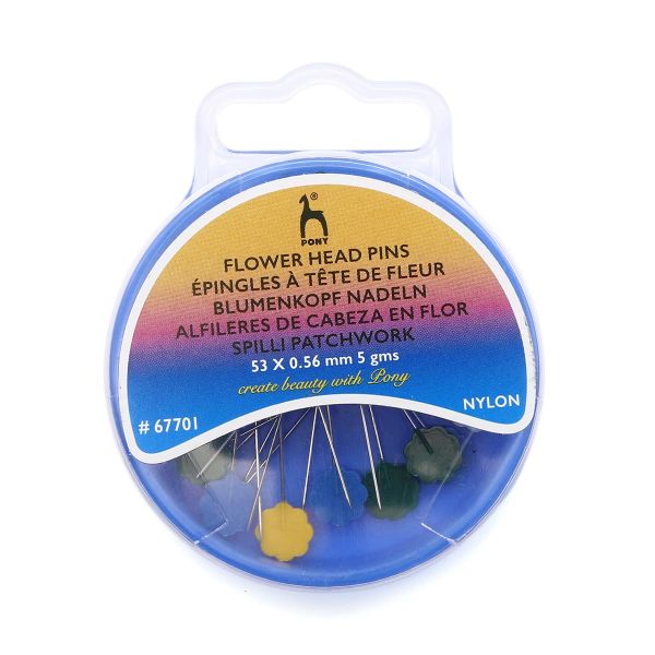 Булавки с цветной головкой в форме цветка 0,53мм/53мм, сталь/пластик, 5гр, Pony