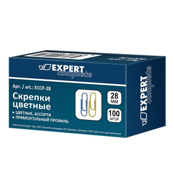 Скрепки цветные 28 мм, 10х100 шт, ассорти, Expert Complete ECCP-28