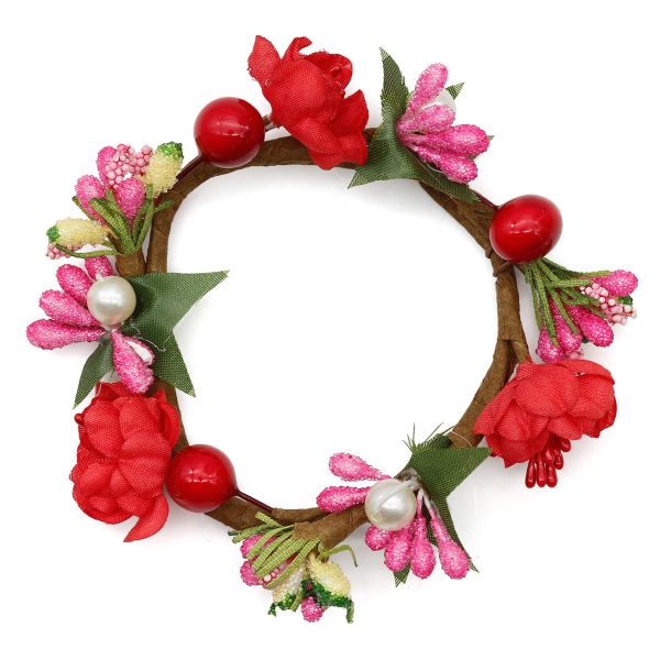 Венок декоративный для свечей Цветы и жемчуг, 7.5x2.5 см, Астра, F01 красный