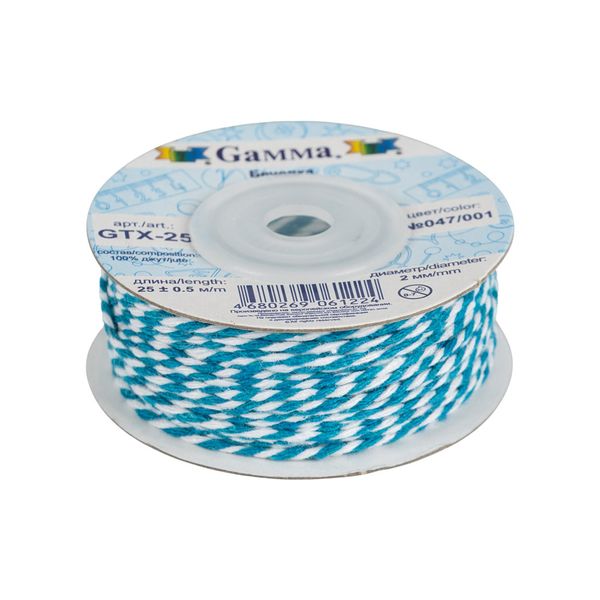 Шнур бечевка ⌀2.0 мм, 25 м, 047/001 бирюзовый/белый, Gamma GTX-25