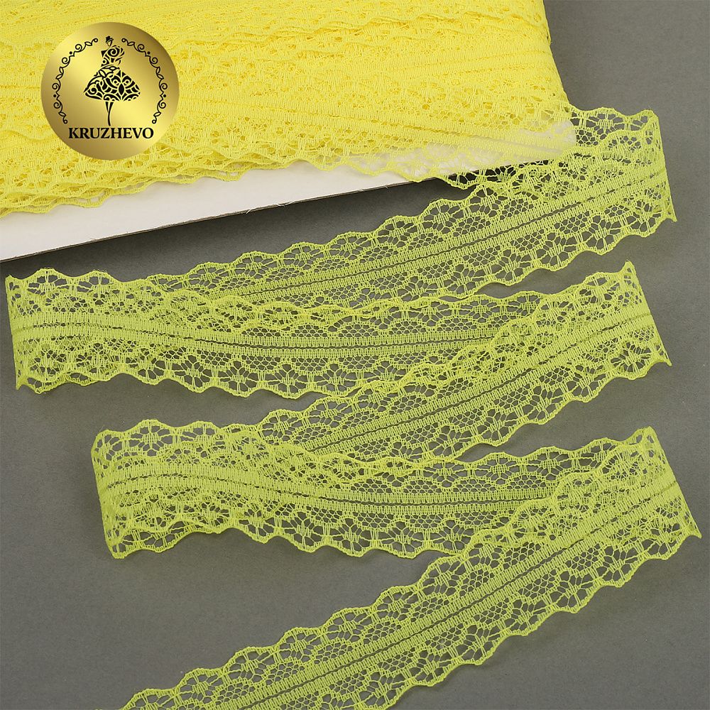 Кружево отделочное в стиле "трикотаж" 30 мм, 1659-1 цв.211 желтый уп.27,4м