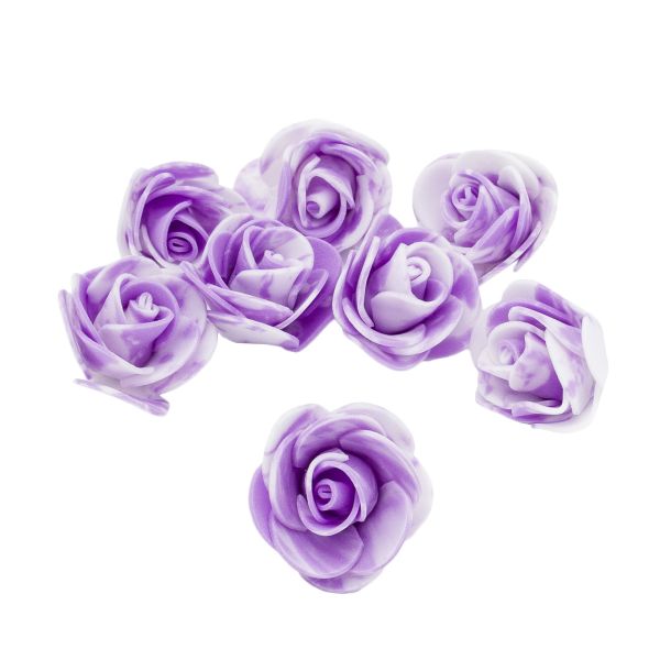Цветочек Розочка мраморная из фоамирана 38мм, 8 штук, цв. сиреневый, 25167