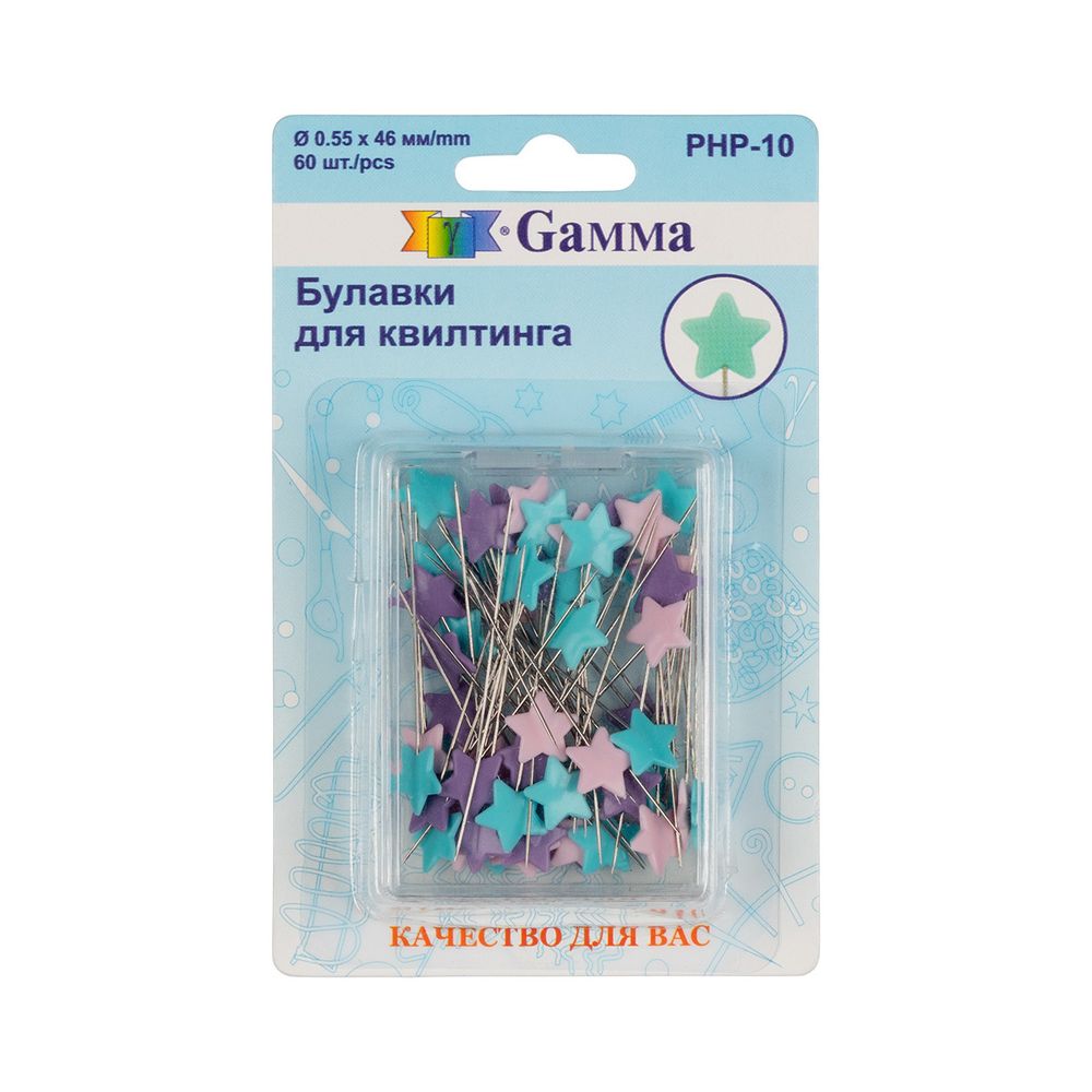 Булавки для квилтинга сталь 46 мм, 60 шт, в пластиковой коробке, Gamma PHP-10
