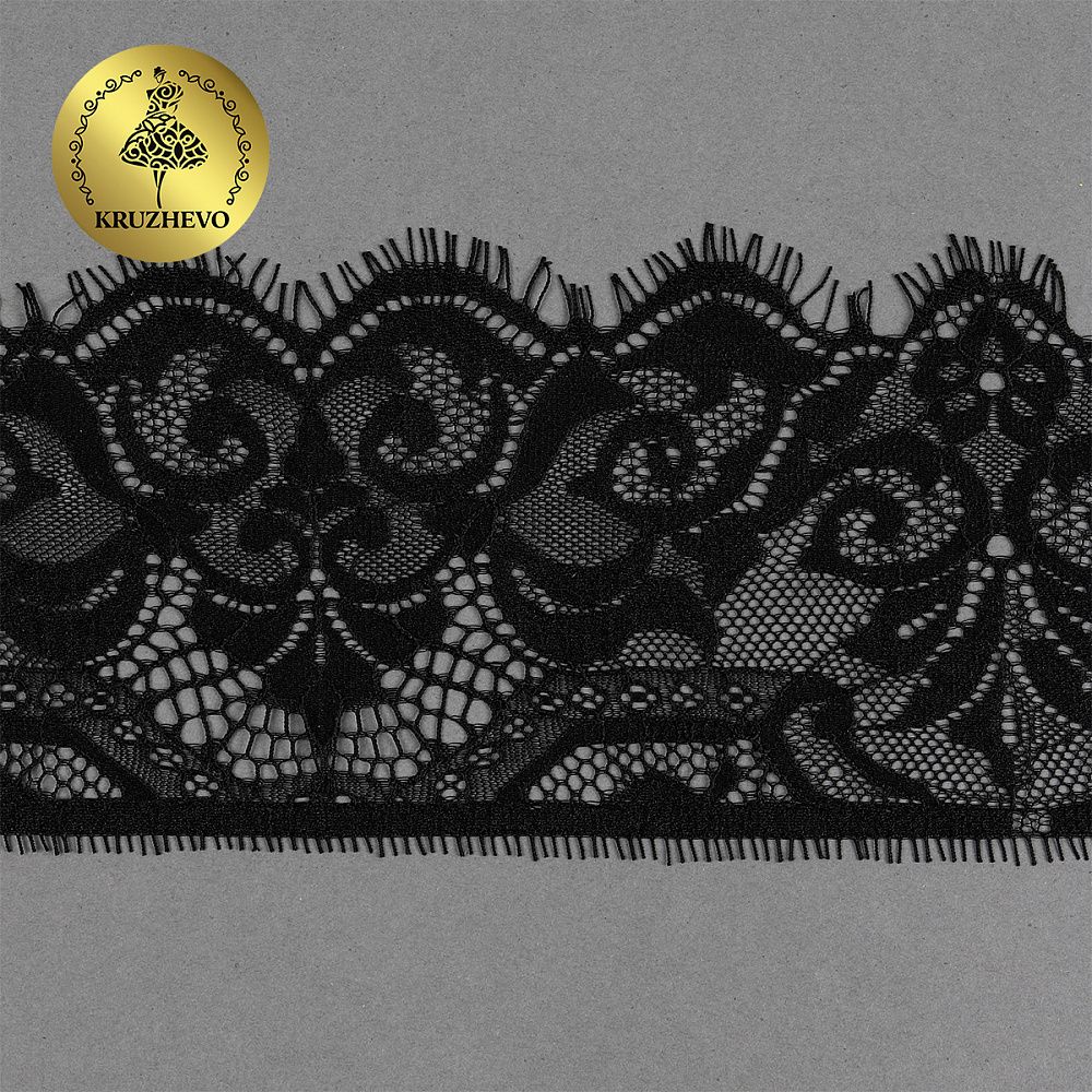 Кружево шантильи (реснички) 100 мм, диз. 226, цв.2 черный уп. 15 м, по 3 м, Kruzhevo