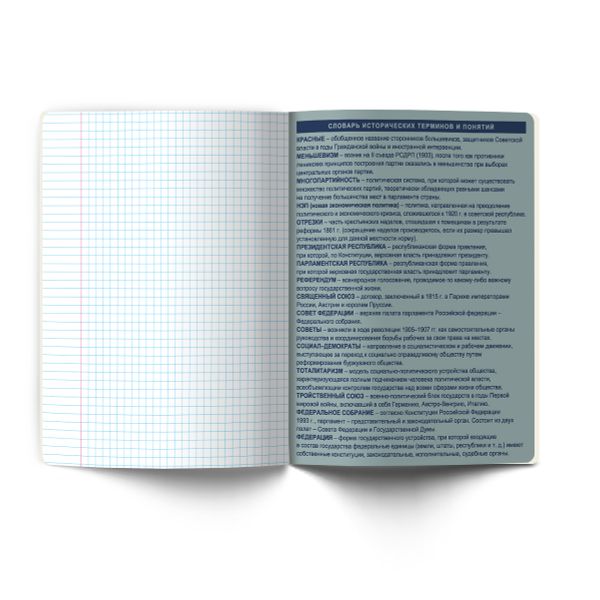 Тетрадь со справочным материалом Лёгким почерком, софт-тач ламинация, A5 48 л. на скобе 65 г/м², белизна 100% 10 шт, клетка, 01840 Лёгким почерком История, Светоч Т284
