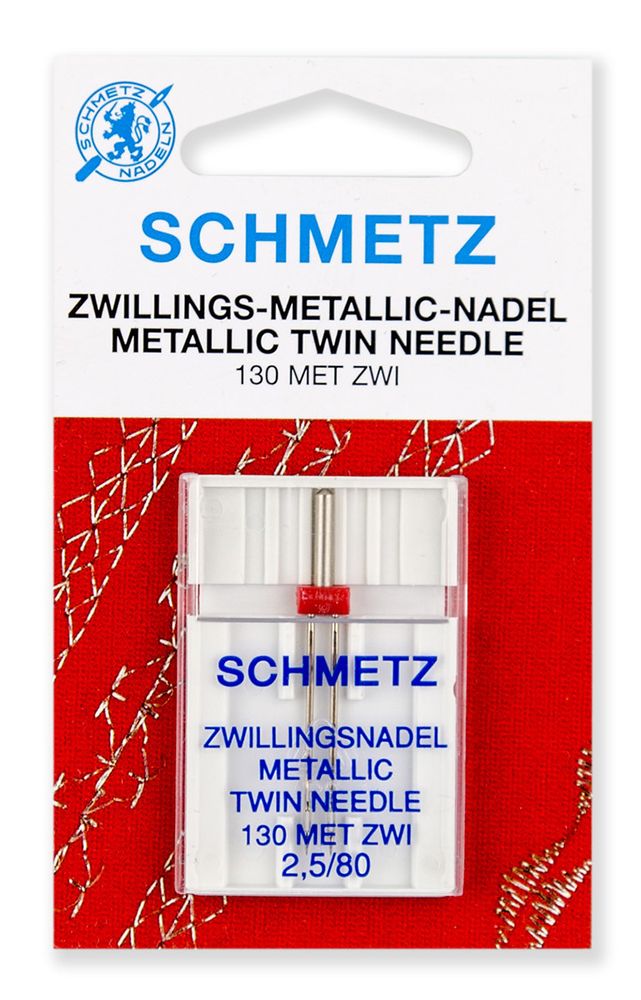 Иглы для швейных машин для металлизированных нитей Schmetz 130 MET ZWI №80/2,5, уп. 1 игла
