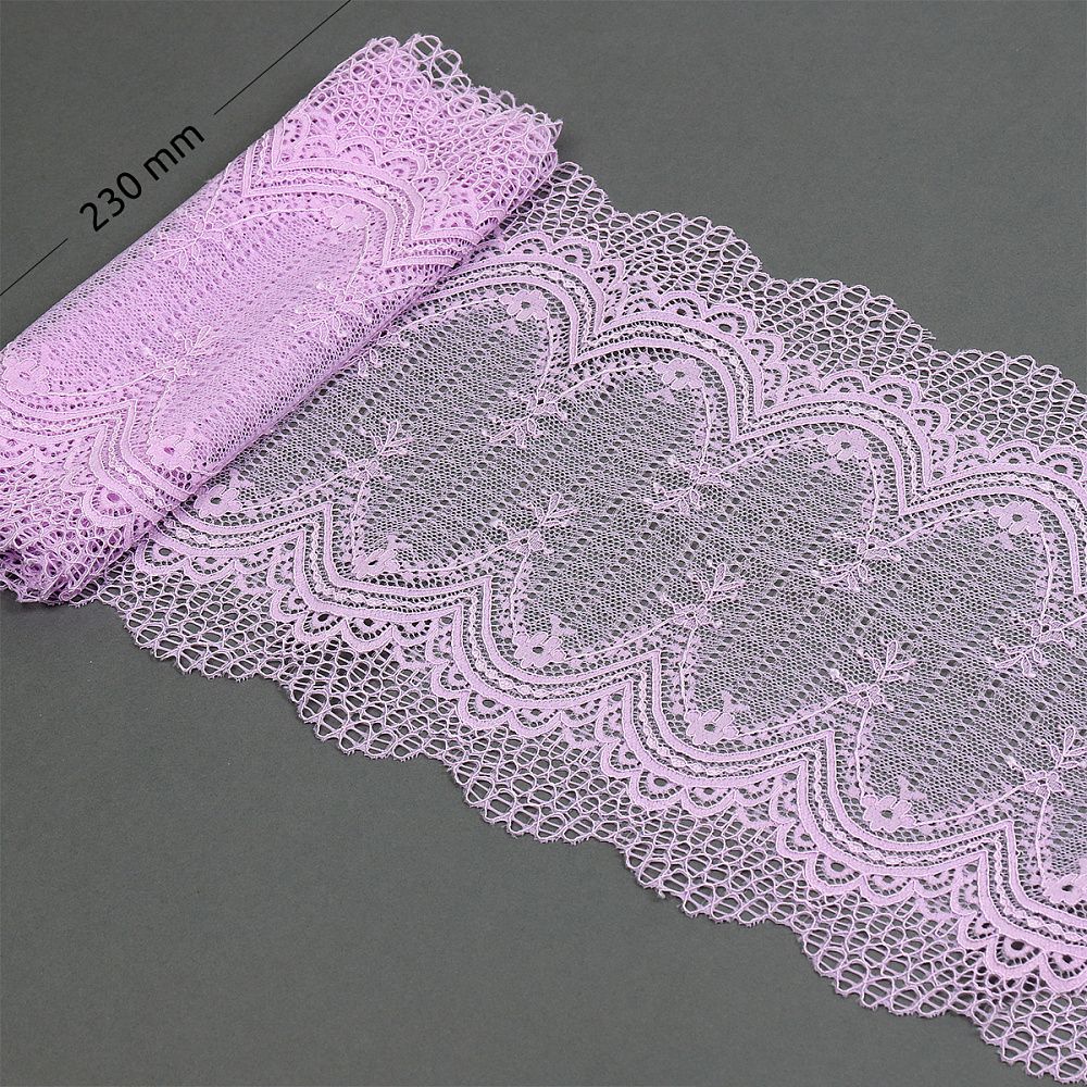 Кружево бельевое эластичное 230 мм / 10 м, 8037, цв.F165 нежная сирень, Kruzhevo