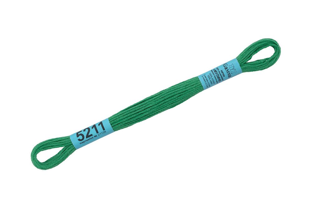 Мулине Gamma 100% хлопок, цв.5211 зеленый, 24 мотка по 8 метров