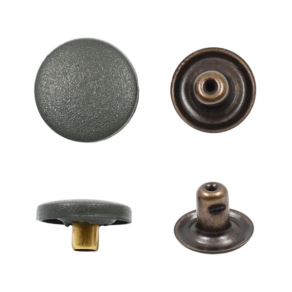 Кнопка Альфа (S-образная) ⌀15.0 мм, ≈720 шт, шляпка пластик + отв.части МЕТАЛЛ, 327 хаки + отв.части антик, NEW STAR