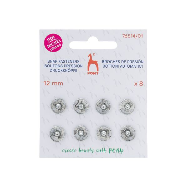 Кнопки пришивные металл 12 мм, серебристый, без никеля, 8 шт, Pony, 76514/01