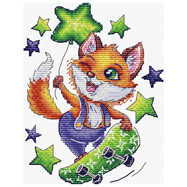 Набор для вышивания нитками МП Студия, вышивка на одежде Лисёнок-скейтбордист 13х17 см