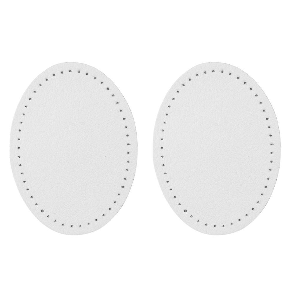 Заплатки пришивные из кожи, овал 6х8.2 см, с перфорацией, 2 шт, 100% кожа, 08 белый, 9114