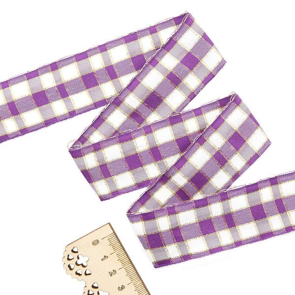 Лента Шотландка с люрексом 30 / 25м (сирень/белый), С3301Г17
