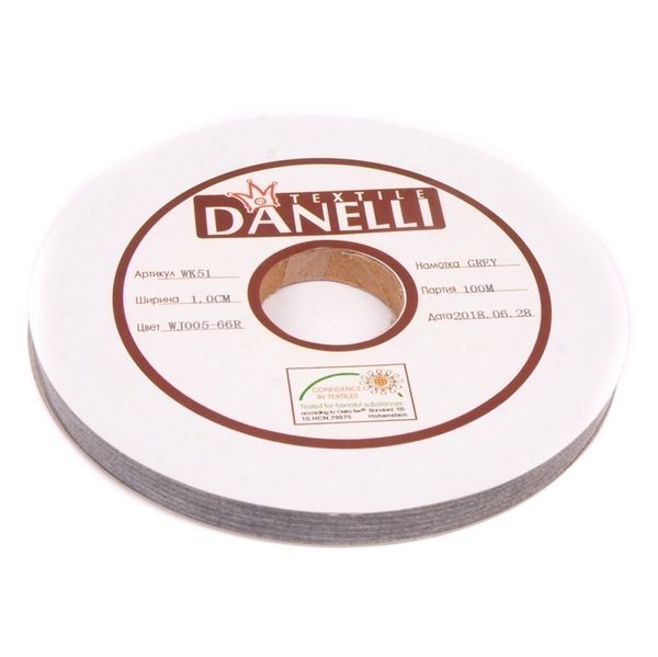 Лента клеевая нитепрошивная по долевой 45 г/м², 10 мм, точечный клей PA+PES, 100 метров, серый, L4YP44, Danelli, OEKO-TEX®