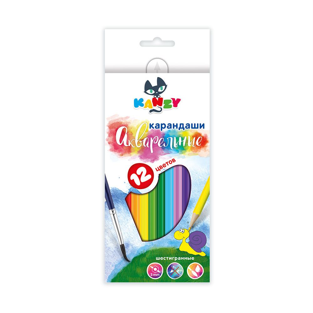 Карандаш акварельный в наборе заточенный 8х12 цв, Kanzy WCP-3012
