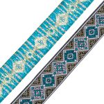 Лента (тесьма) жаккардовая 35.0 мм / 7 метров, золото/бирюза, 4101-1