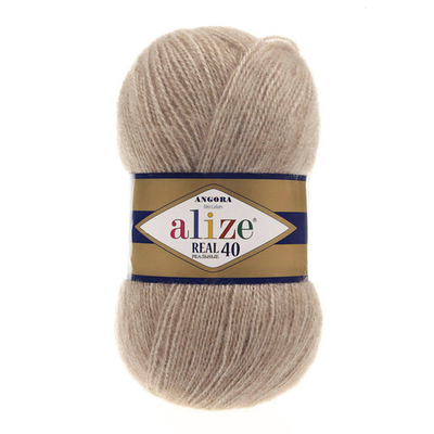 Пряжа Alize (Ализе) Angora Real 40 / уп.5 мот. по 100 г, 430м, 152 бежевый меланж А