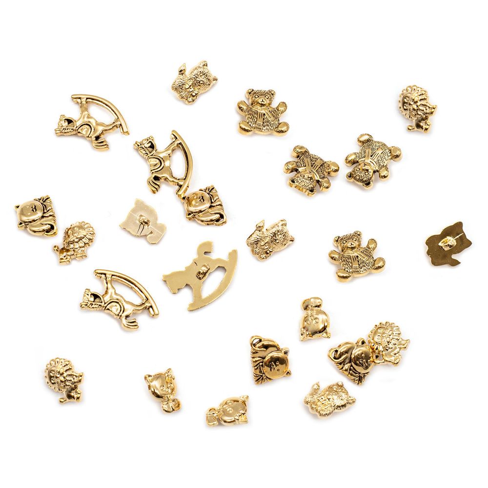 Украшения декоративные пуговицы Игрушки-зверюшки, AG/золото, 24 шт