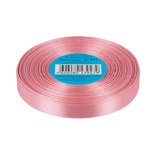 Лента атласная 1-сторонняя 12.0 мм / 33±2 метра, 041 розовый, Gamma