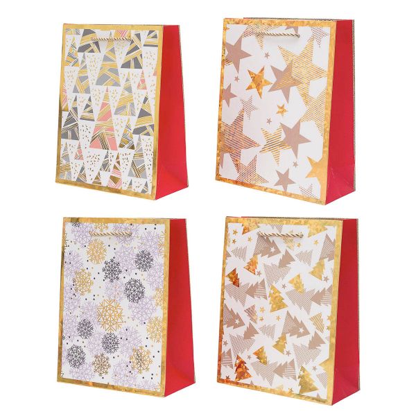 Набор подарочных новогодних пакетов Золотая голография 18х23х8 см, 210 г/м², 4 шт