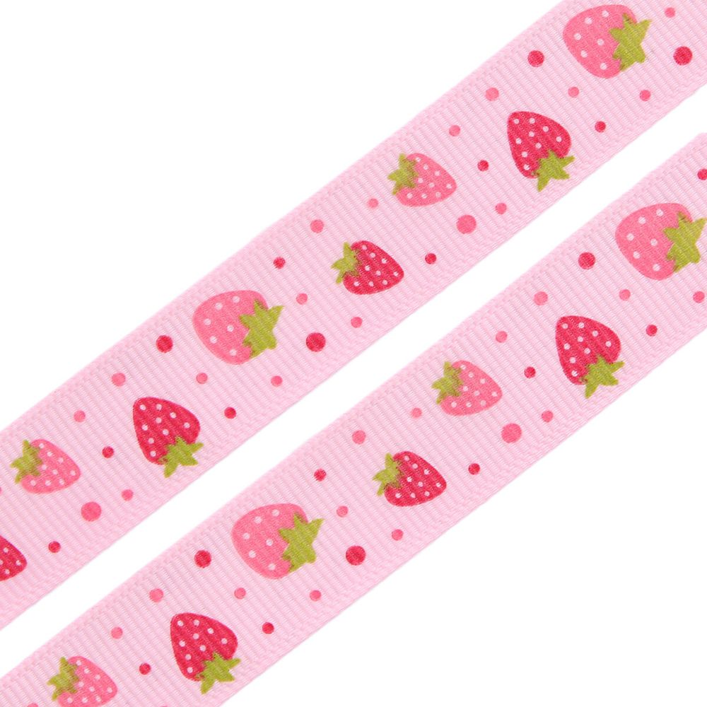 Лента репсовая (в рубчик) Землянички, 15 мм, 3м, розовый