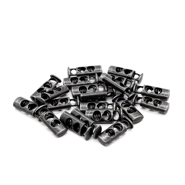 Фиксатор (зажим) для шнура пластик 2 отв., ⌀4.4 мм, 24х8 мм, цилиндр, под металл (черный никель), 200 шт