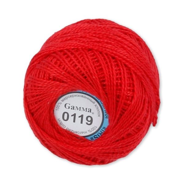 Пряжа нитки Ирис / уп.10 мот. по 10г, 82м, 0119 яр-красный, Gamma