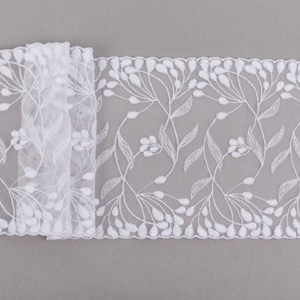 Кружево бельевое эластичное 170 мм / 3±0.2 метра, на сетке, Турция, белый, Gamma GKME-17002