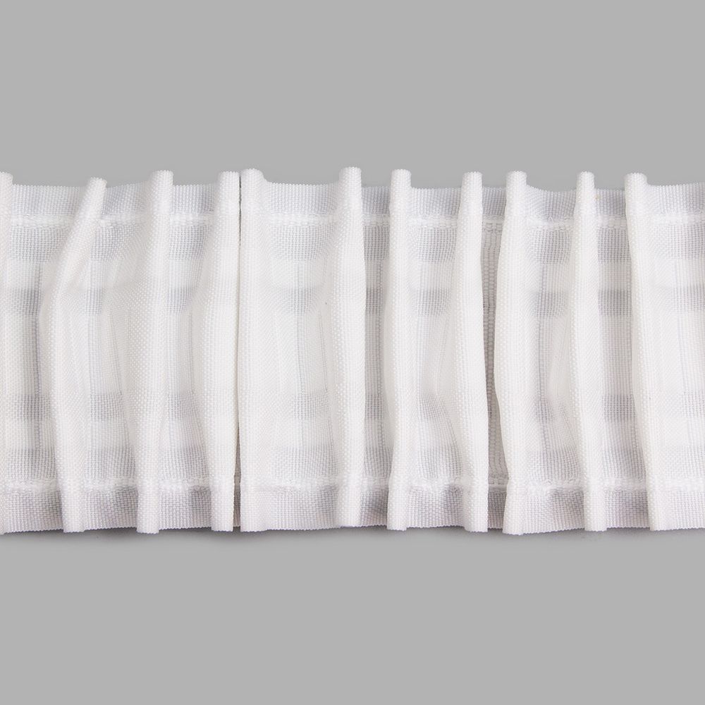 Лента (тесьма) шторная: сборка параллельная (1:2.5) 80 мм / 50 метров, (3 ряда петель, 2 шнура), белый, C180