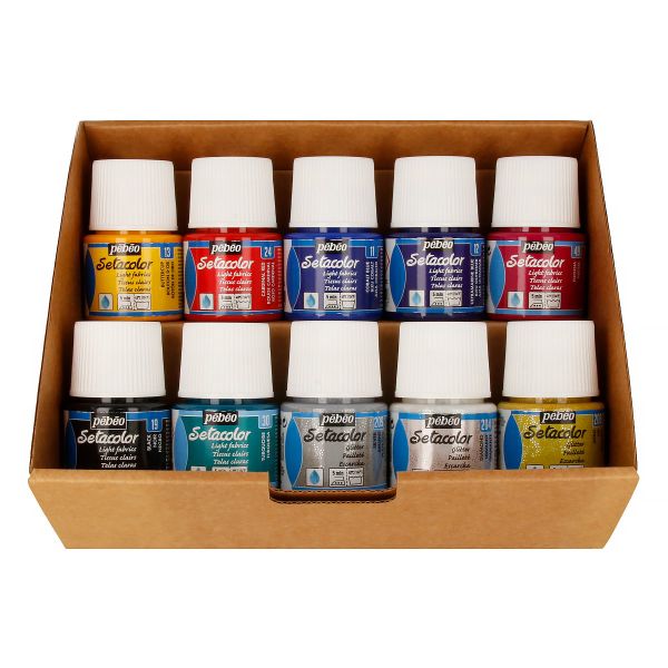 Набор красок Pebeo Setacolor Light Fabrics Коллекция для светлых тканей с аксессуарами 10 цв. 45 мл 758483