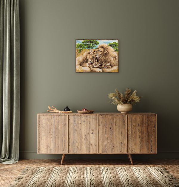 Картина по номерам Фрея, Семья львов, 40х30 см