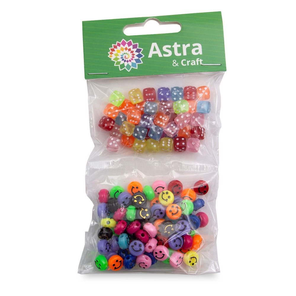 Бусины пластик набор Смайлики и кубики, пластик, 2х20гр Astra&amp;Craft, CN2038-6592