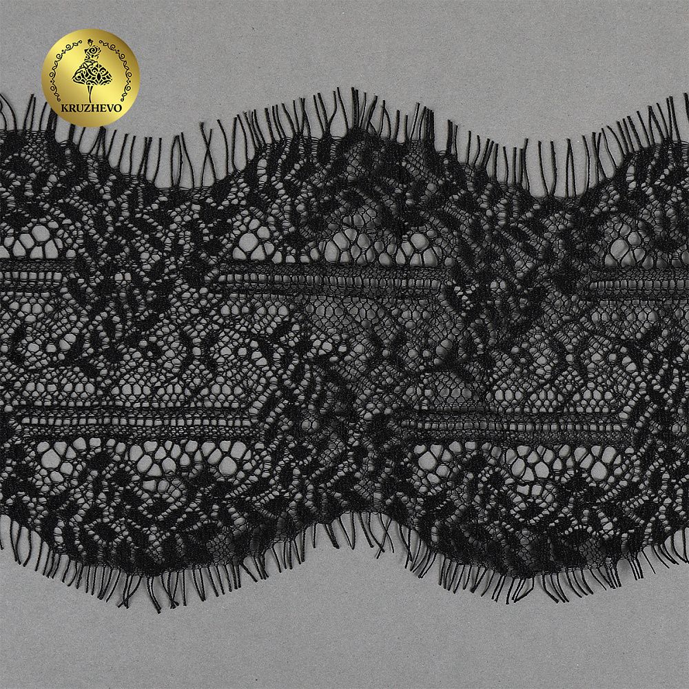 Кружево шантильи (реснички) 120 мм, цв.2 черный, 3 метра, Kruzhevo
