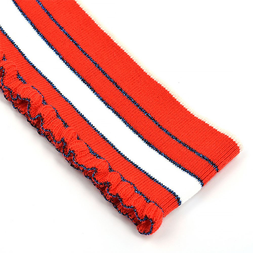 Подвяз (довяз) трикотажный красный с синими люрекс и белой полосами, 6х80см, уп. 5 шт