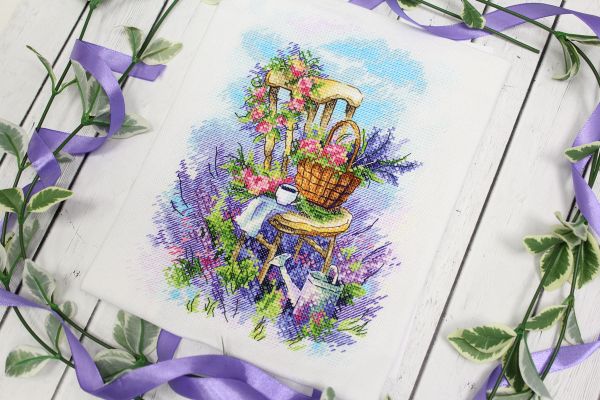Набор для вышивания нитками МП Студия (Акварель), Лавандовый завтрак, 20х16 см