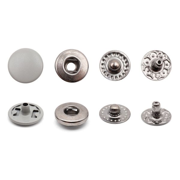 Кнопка Альфа (S-образная) ⌀10.0 мм, ≈144 шт, МЕТАЛЛ, эмаль, 523 св.серый матовый + отв.части чер.никель, ВТ-2, NEW STAR
