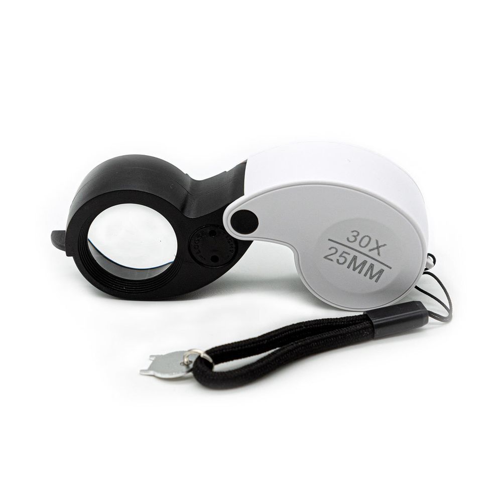 Лупа складная 30х, диам. 25 мм, с подсветкой, 2 LED