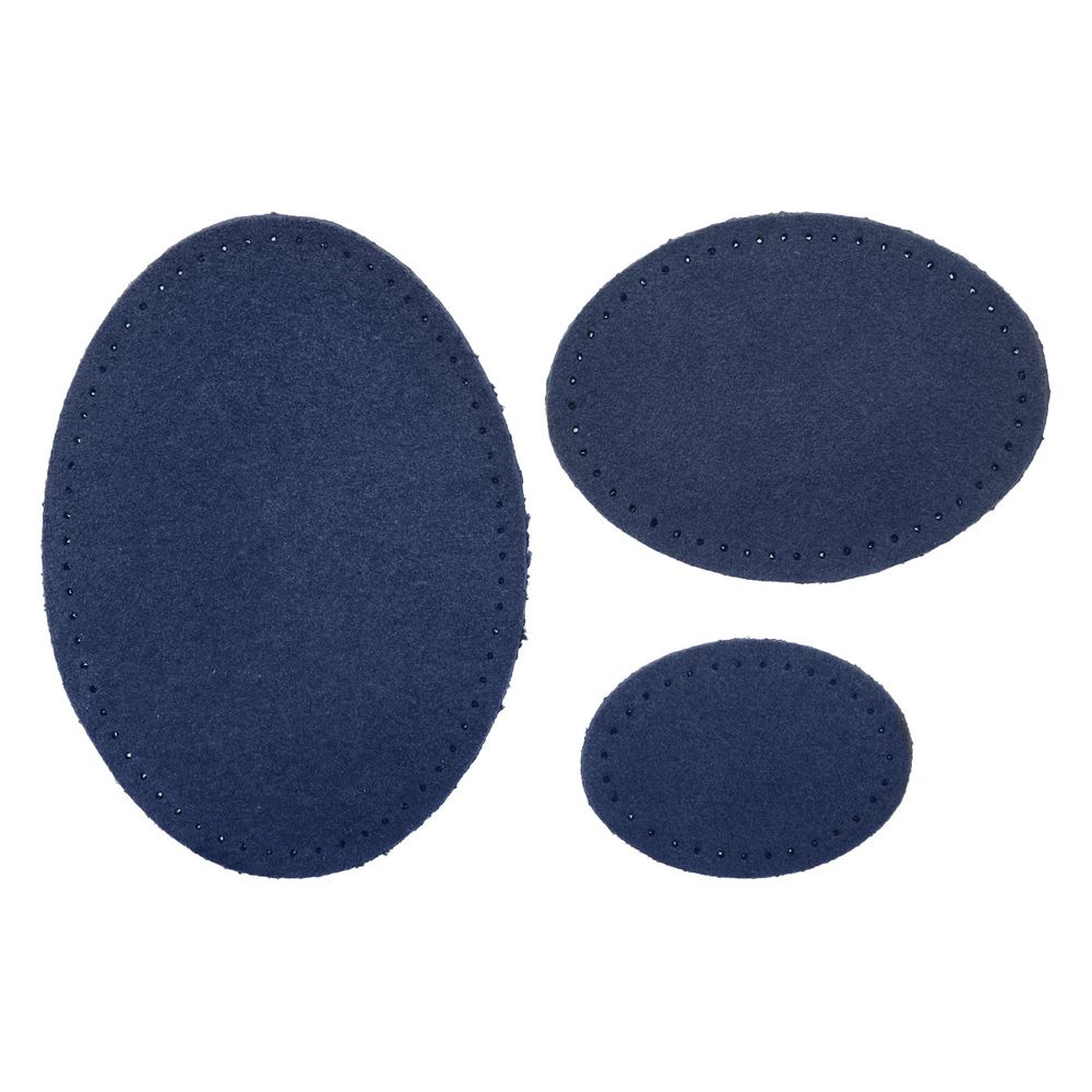 Набор заплаток пришивных из замши, овал 4х5,5см, 6х8,2см, 8х10,9см, с перфорацией, 3 шт (22 темно-синий), 59404