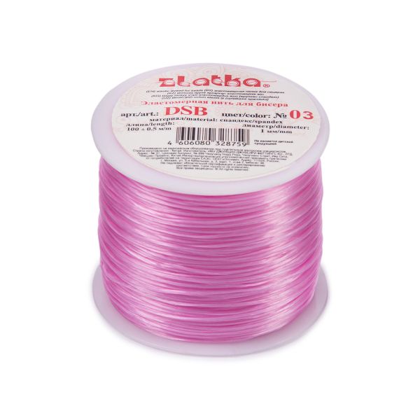 Нитки эластомерные (спандекс) DSB 1 мм, 100 м, ±0.5 м, 03 св.розовый, Zlatka