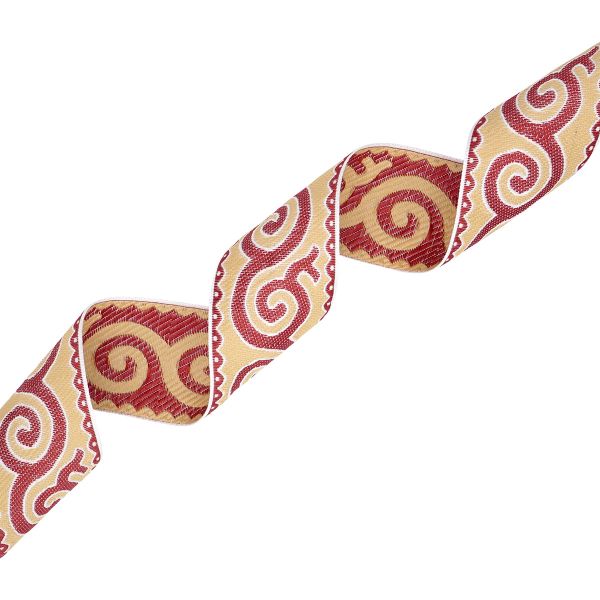 Лента (тесьма) жаккардовая 50.0 мм / 25 метров, Славянский орнамент Оберег, рис.9605, белый/бордовый/бежевый, С3775Г17