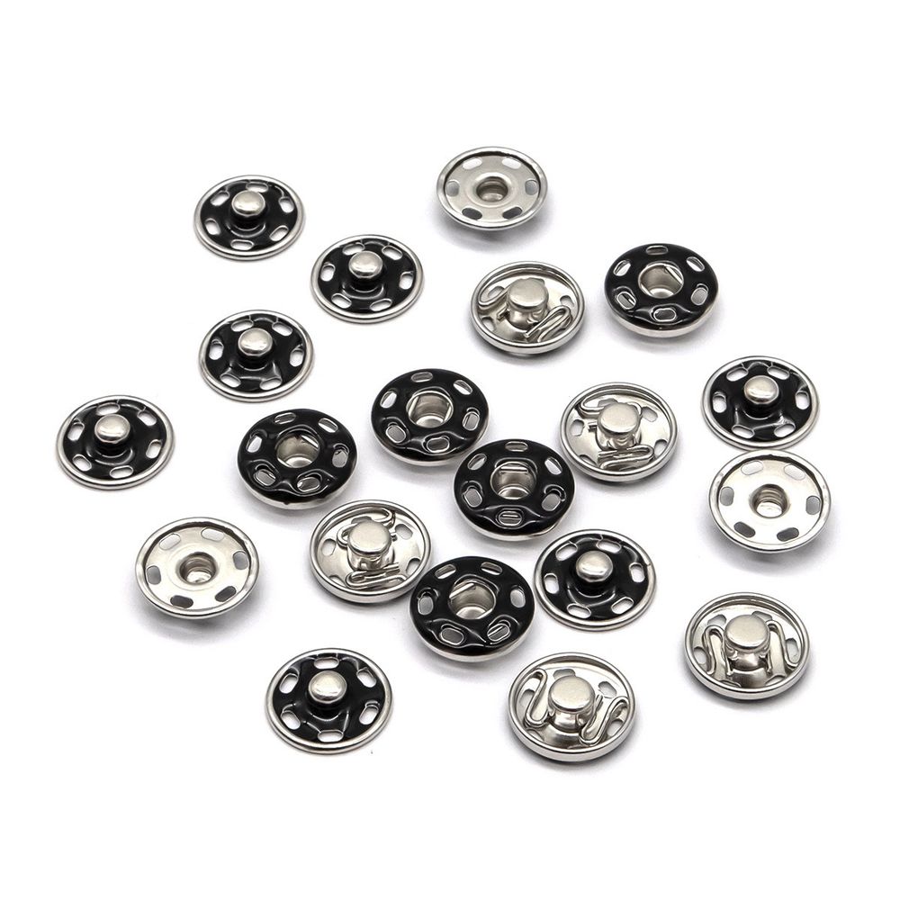 Кнопка пришивная металл ⌀12.5 мм, никель / черный, 10 шт, КПР6