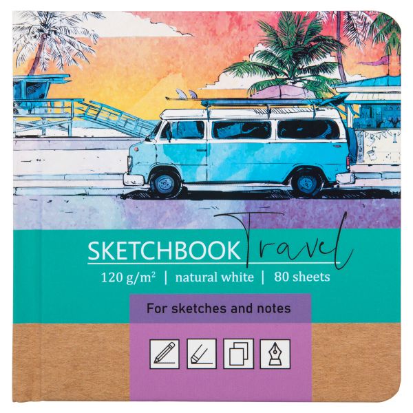 Скетчбук 120 г/м², 120 г/м², 12х12 см, сшивка 80 л, 02 крафт, Аква-колор IZO-BK-1212