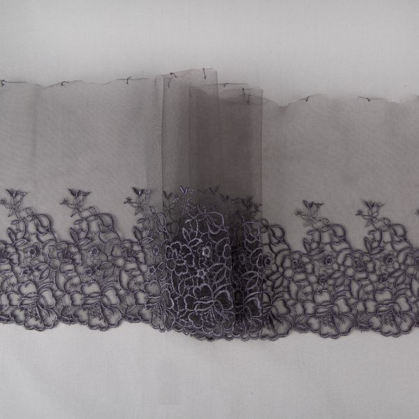 Кружево на сетке 190 мм / 10 м, серый, Gamma GKM-1903