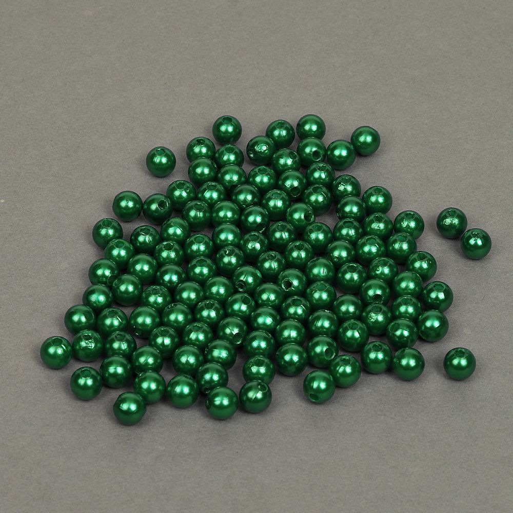 Бусины пластик (перламутр) ⌀8 мм, цв. 035 изумруд, 50 гр. (213 шт), Magic4Hobby