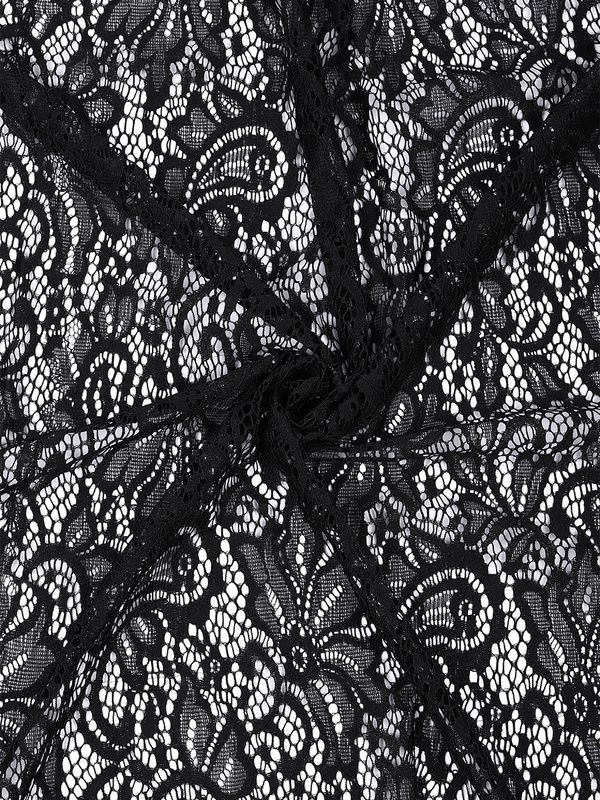 Ткань кружевная гипюр стрейч 100 г/м², ш.150см, арт.G2627 цв.черный, уп.25м