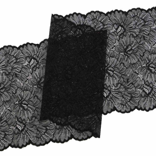 Кружево бельевое эластичное 240 мм / 13.72 м, цв. C580 черный