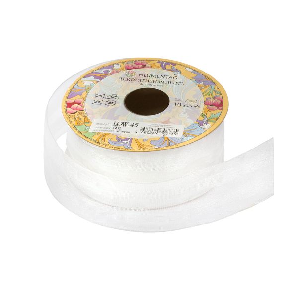 Лента декоративная 40 мм / 10±1 метров, 001 белый, Blumentag LRW-45