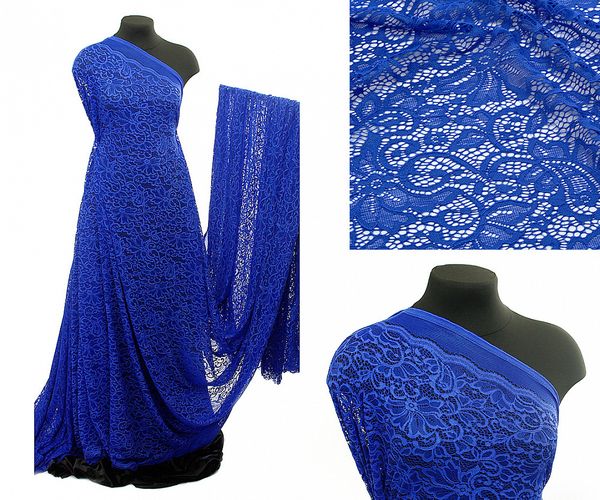 Ткань кружевная (гипюр) с кордом 130 г/м², 150 см / 1 метр, TBY.3036, цв.207 синий