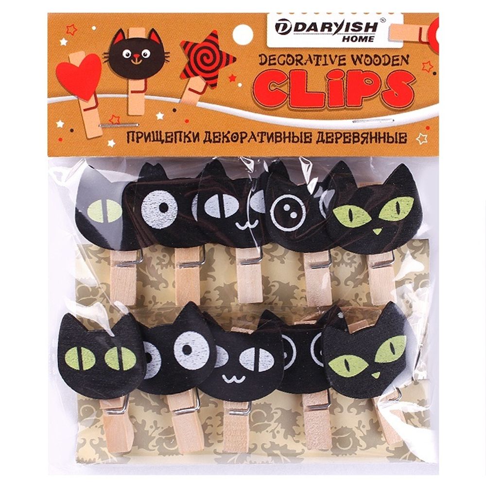 Прищепки декоративные деревянные 10 шт "Черный кот"